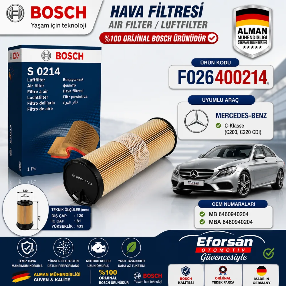 Hava Filtresi Mercedes Uyumlu F026400214