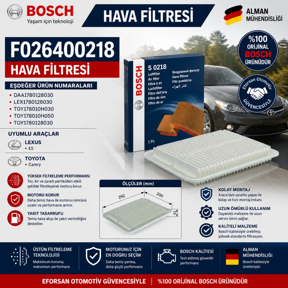 Hava Filtresi Toyota Uyumlu F026400218