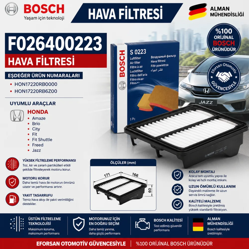 Hava Filtresi Honda Uyumlu F026400223