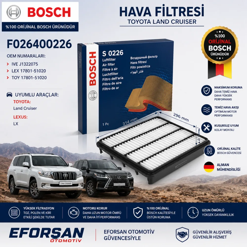 Hava Filtresi Toyota Land Uyumlu F026400226