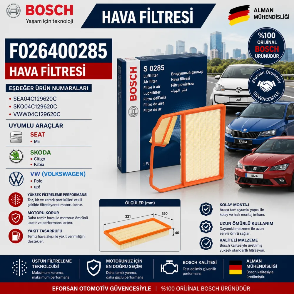 Hava Filtresi Volkswagen Seat Skoda Uyumlu F026400285