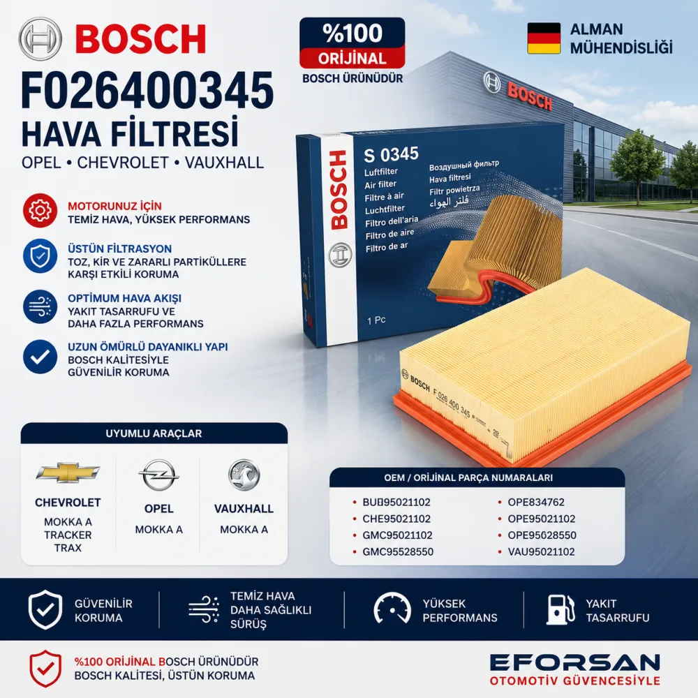 Hava Filtresi Opel Chevrolet Uyumlu F026400345