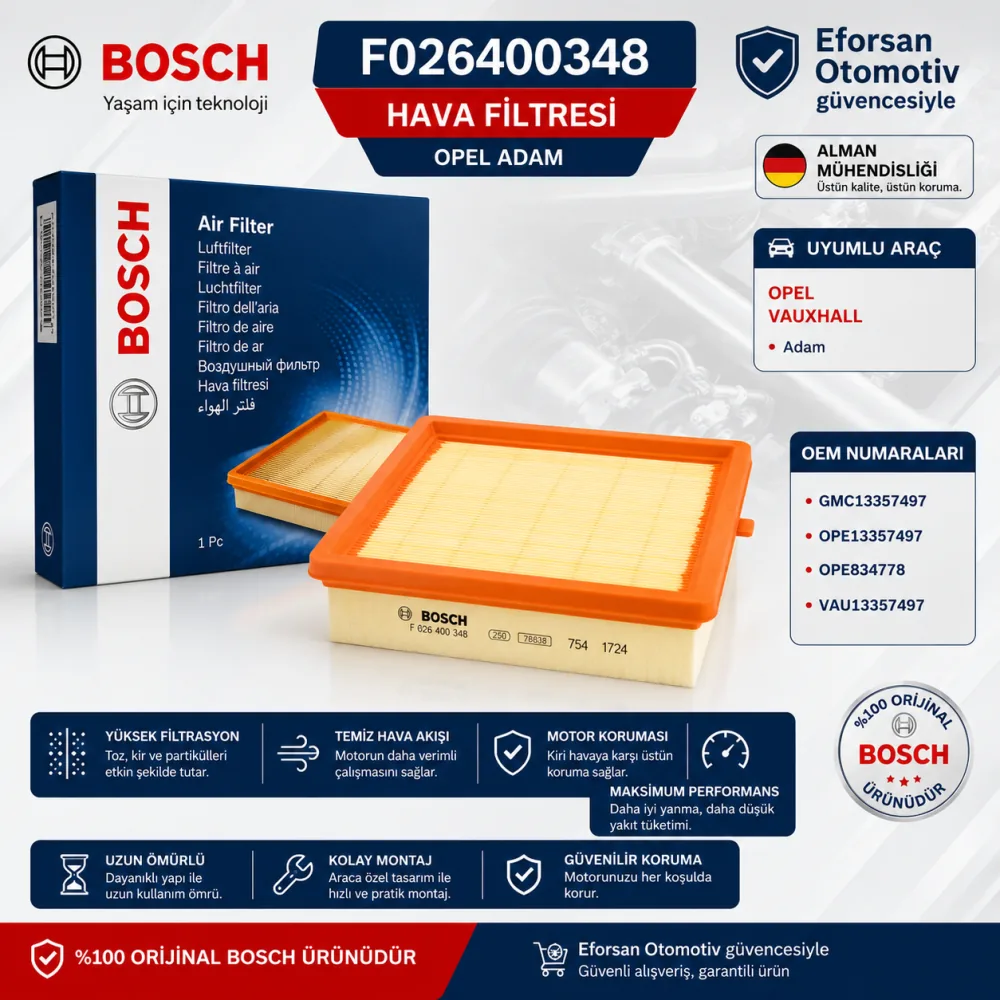 Hava Filtresi Opel Uyumlu F026400348
