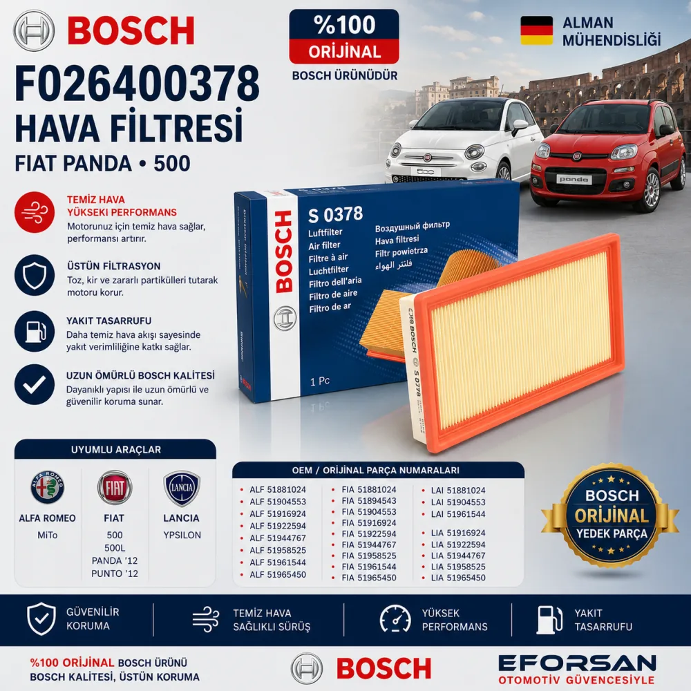 Hava Filtresi Fiat Uyumlu F026400378