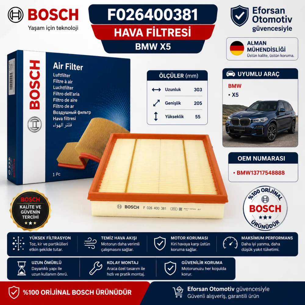Hava Filtresi Bmw Uyumlu F026400381