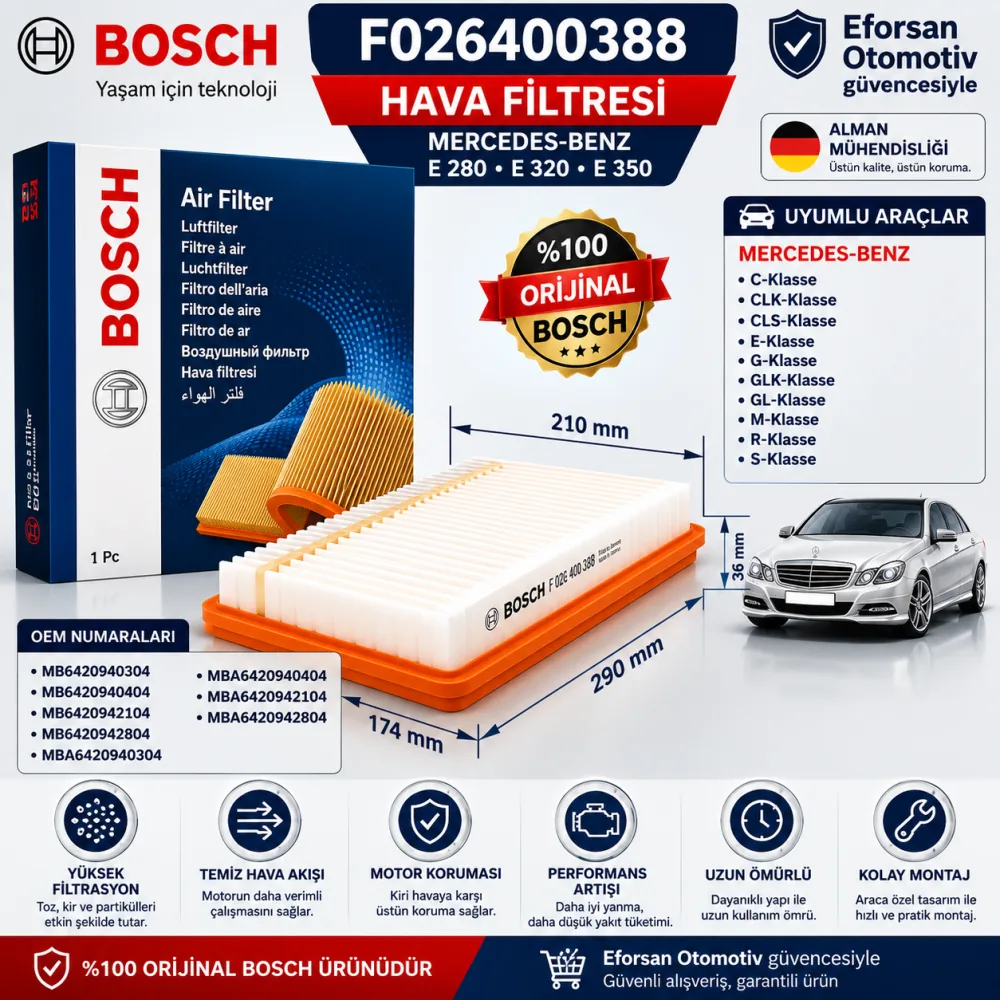 Hava Filtresi Mercedes Uyumlu F026400388