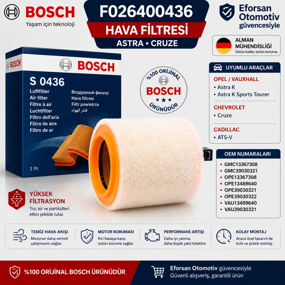 Hava Filtresi Opel Chevrolet Uyumlu F026400436