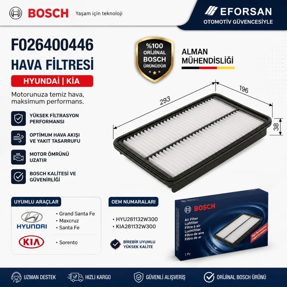 Hava Filtresi Hyundai Kia Uyumlu F026400446