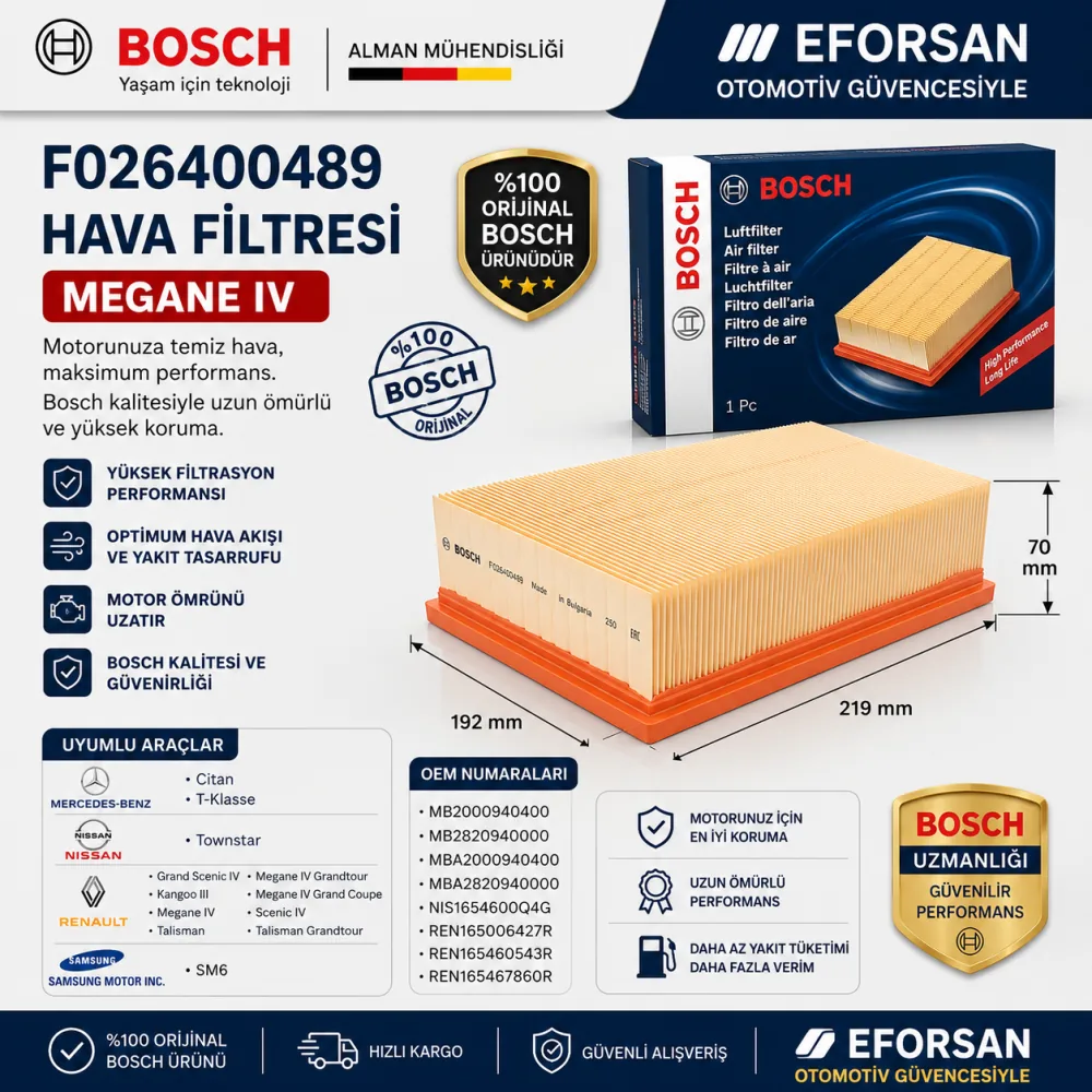 Bosch F026400489 Hava Filtresi F026400489