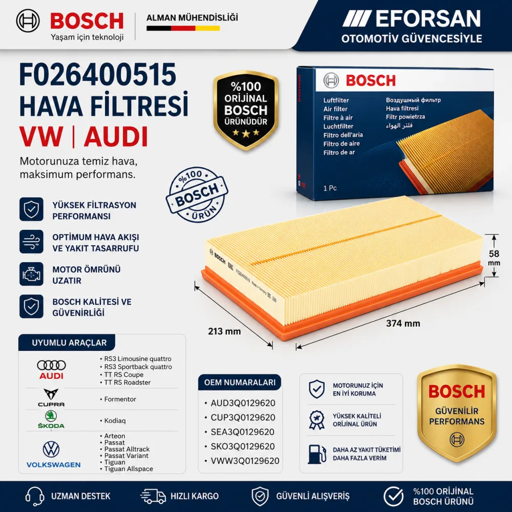 Hava Filtresi Volkswagen Audi Uyumlu F026400515