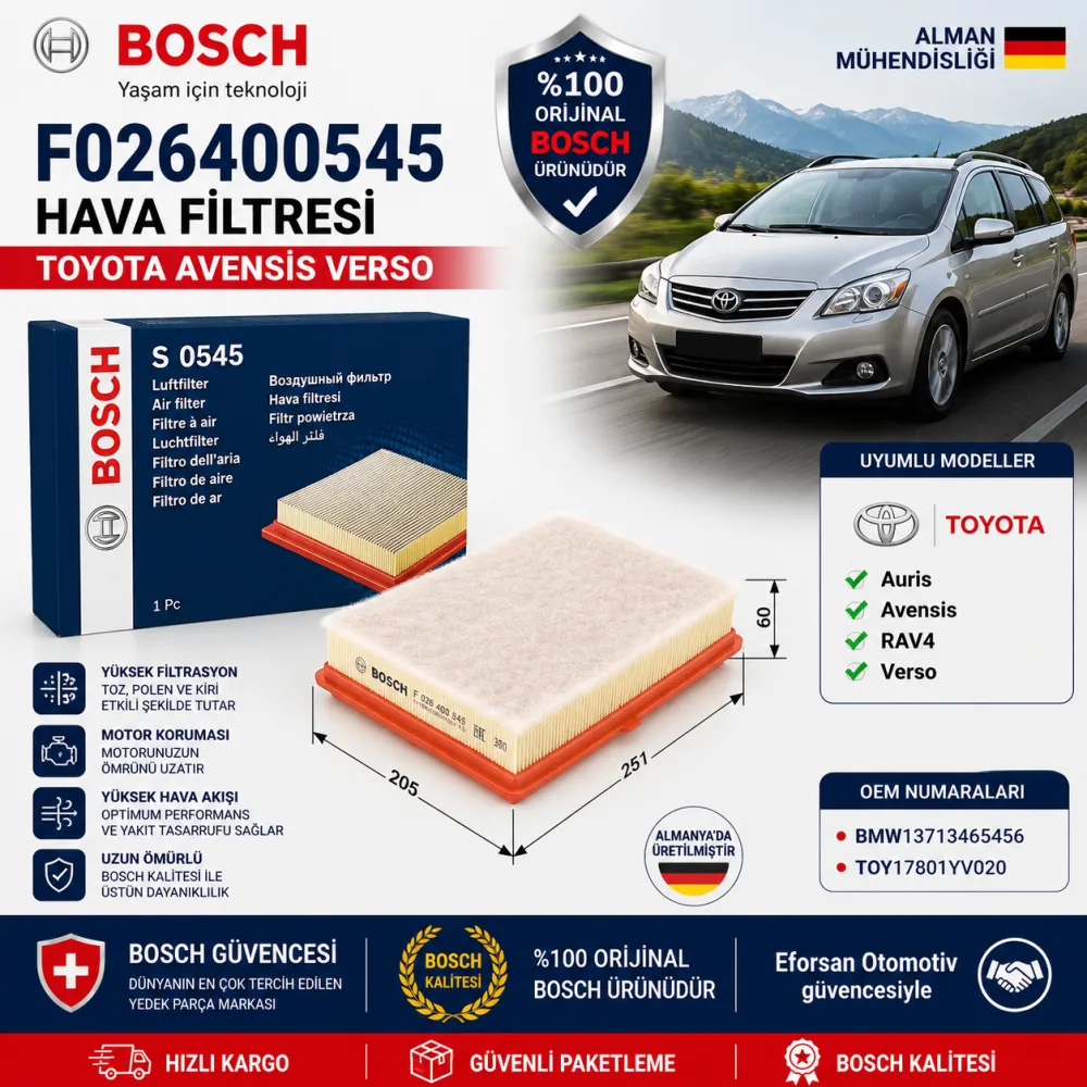 Hava Filtresi Toyota Uyumlu F026400545