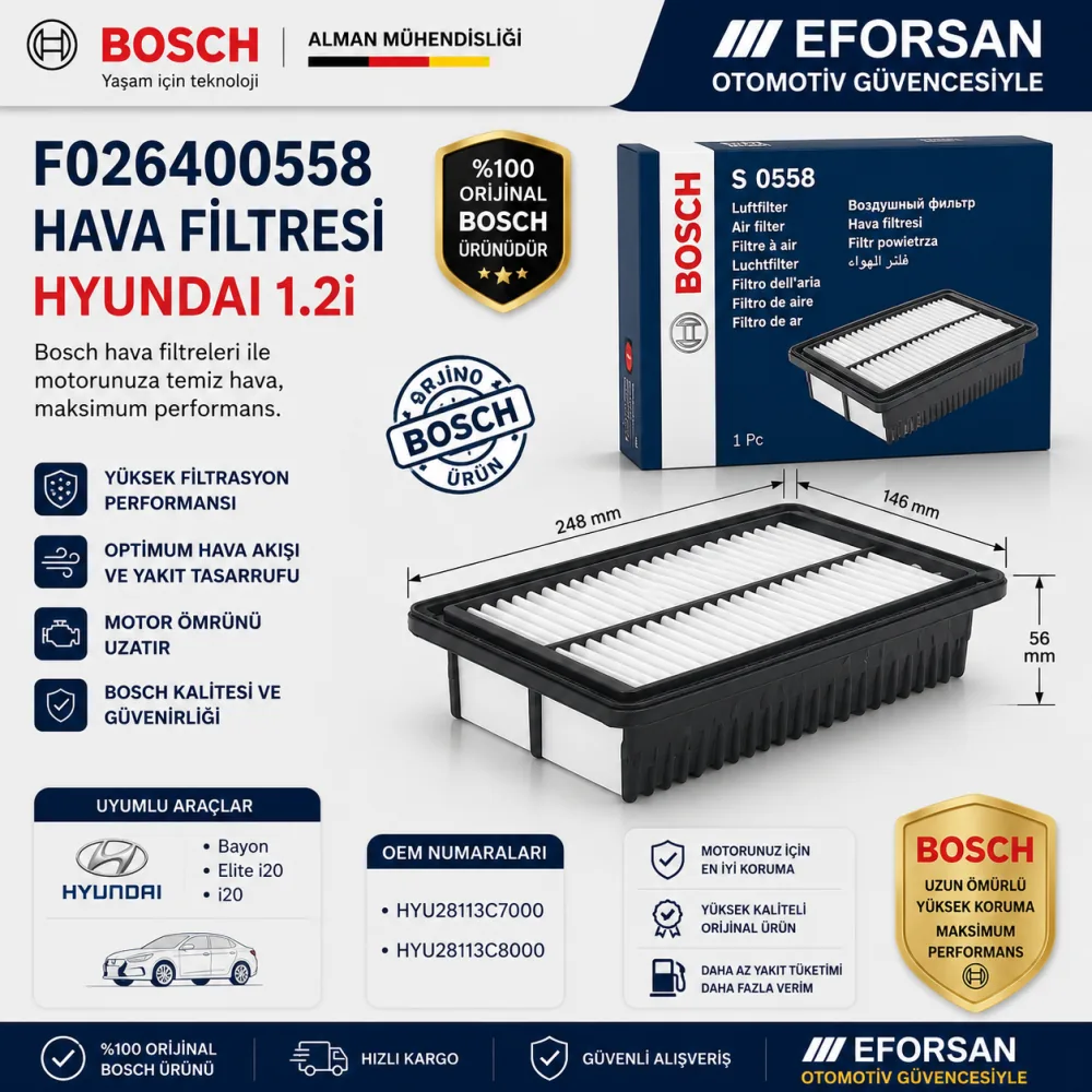 Hava Filtresi Hyundai Uyumlu F026400558