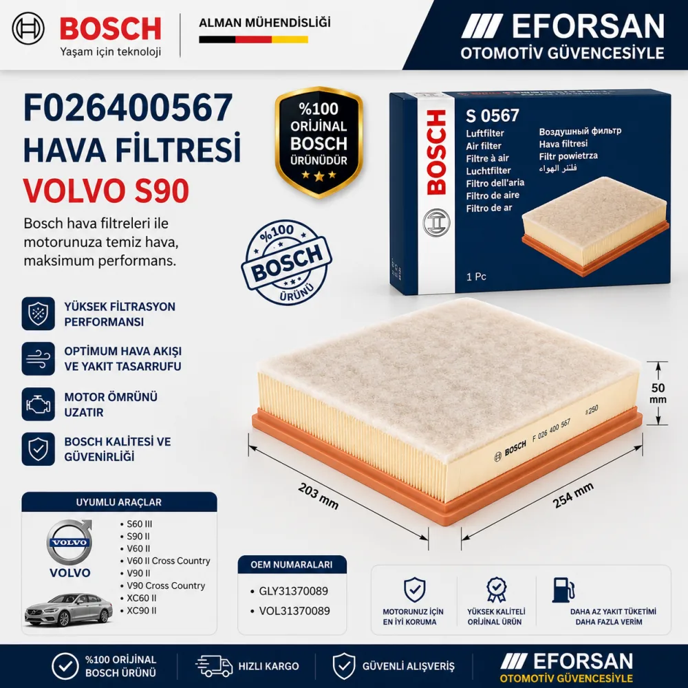 Bosch F026400567 Hava Filtresi 31370089 F026400567