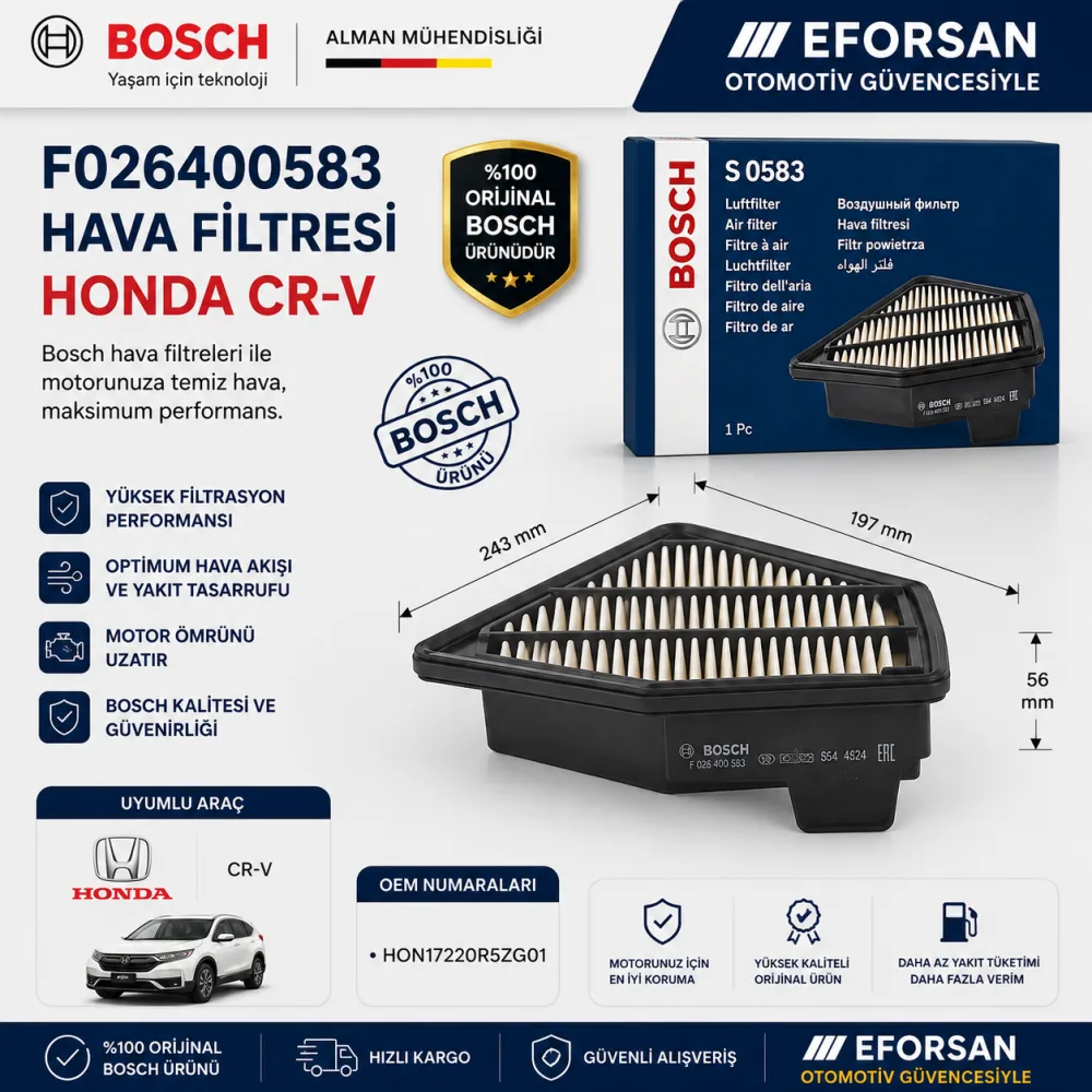 Hava Filtresi Honda Uyumlu F026400583