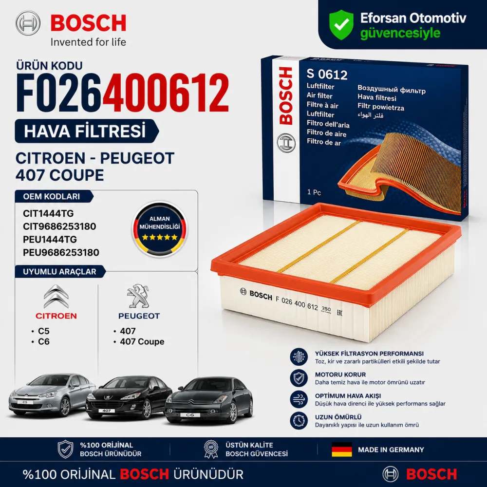 Hava Filtresi Citroen Peugeot Uyumlu F026400612