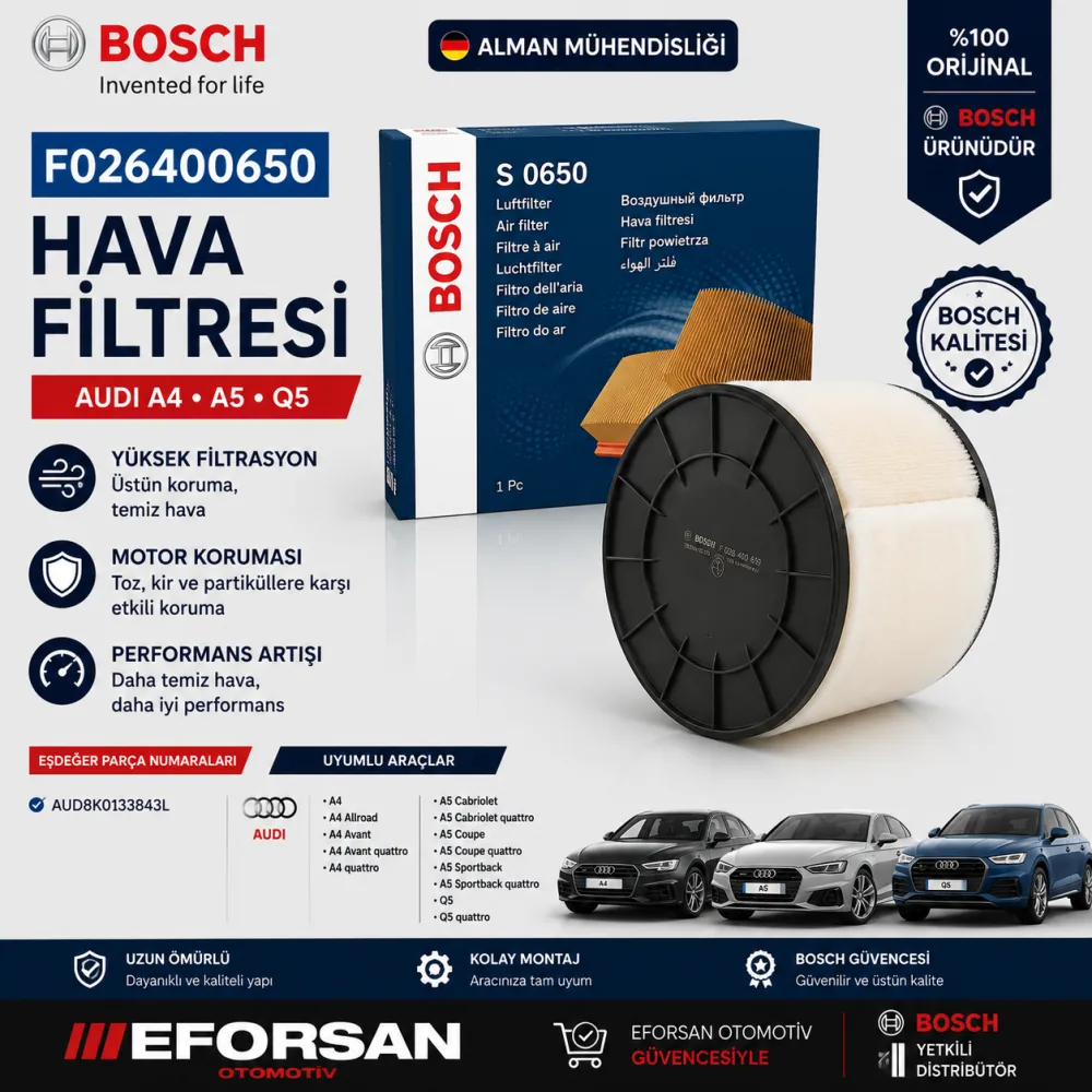 Hava Filtresi Audi Uyumlu F026400650