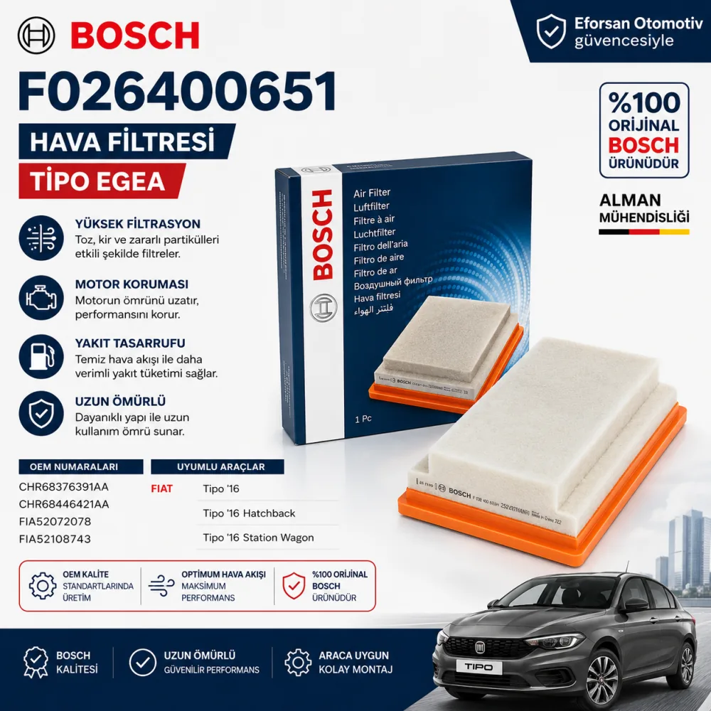 Hava Filtresi Fiat Uyumlu F026400651
