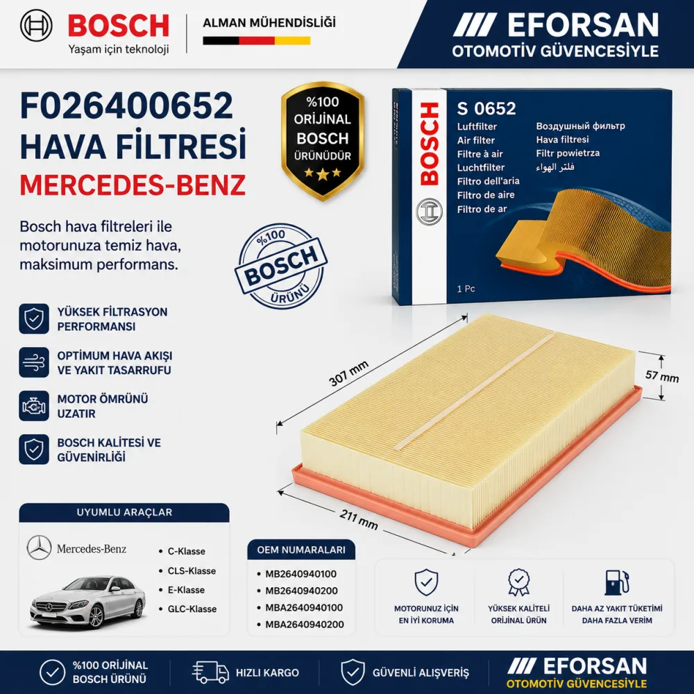 Hava Filtresi Mercedes Uyumlu F026400652