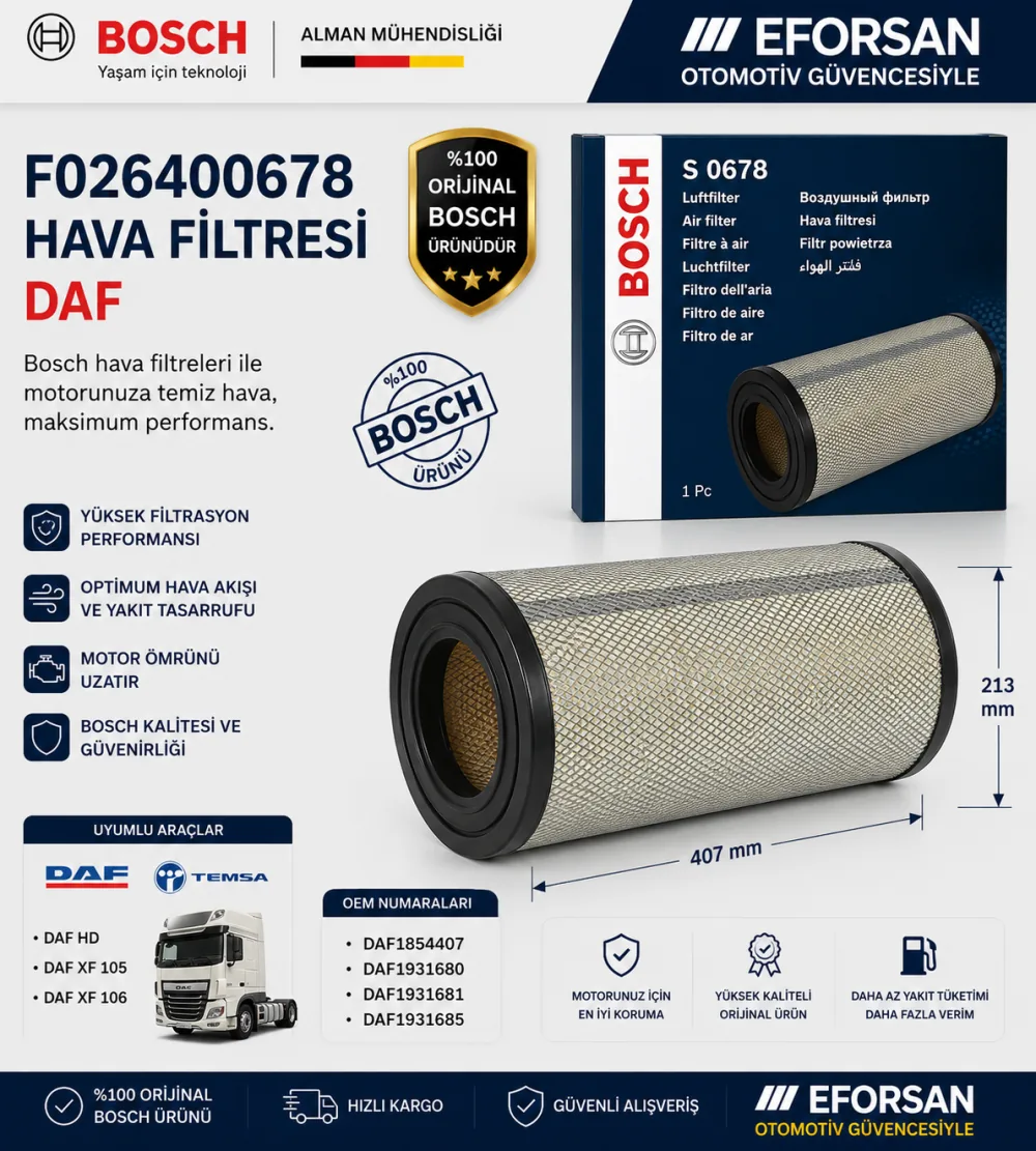 Hava Filtresi Daf Uyumlu F026400678