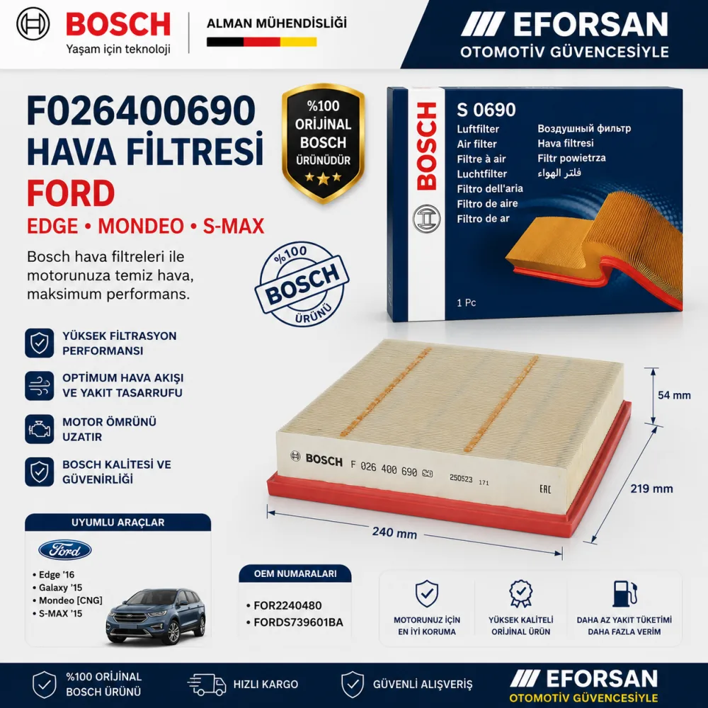 Hava Filtresi Ford Uyumlu F026400690
