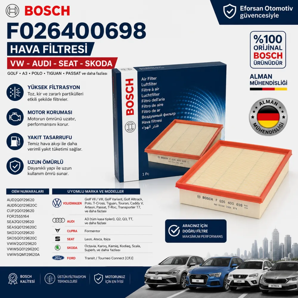 Hava Filtresi Volkswagen Audi Golf Uyumlu F026400698