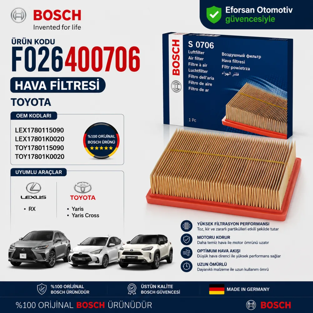 Hava Filtresi Toyota Uyumlu F026400706