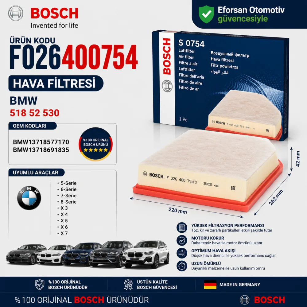Hava Filtresi Bmw Uyumlu F026400754
