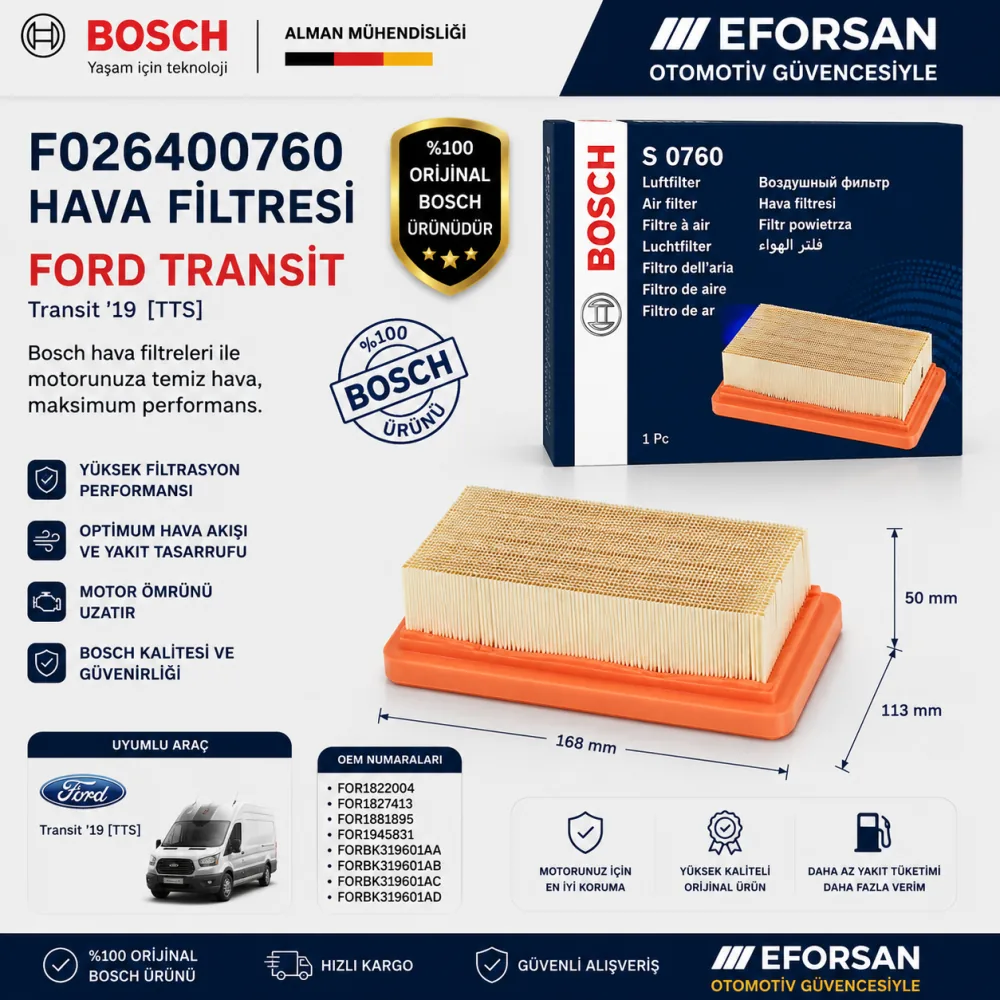 Hava Filtresi Ford Uyumlu F026400760