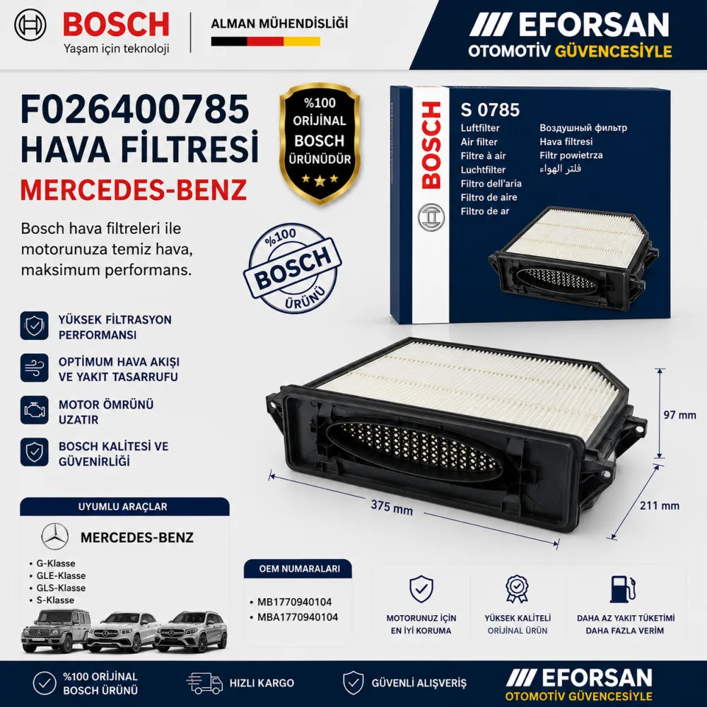 Hava Filtresi Mercedes Uyumlu F026400785