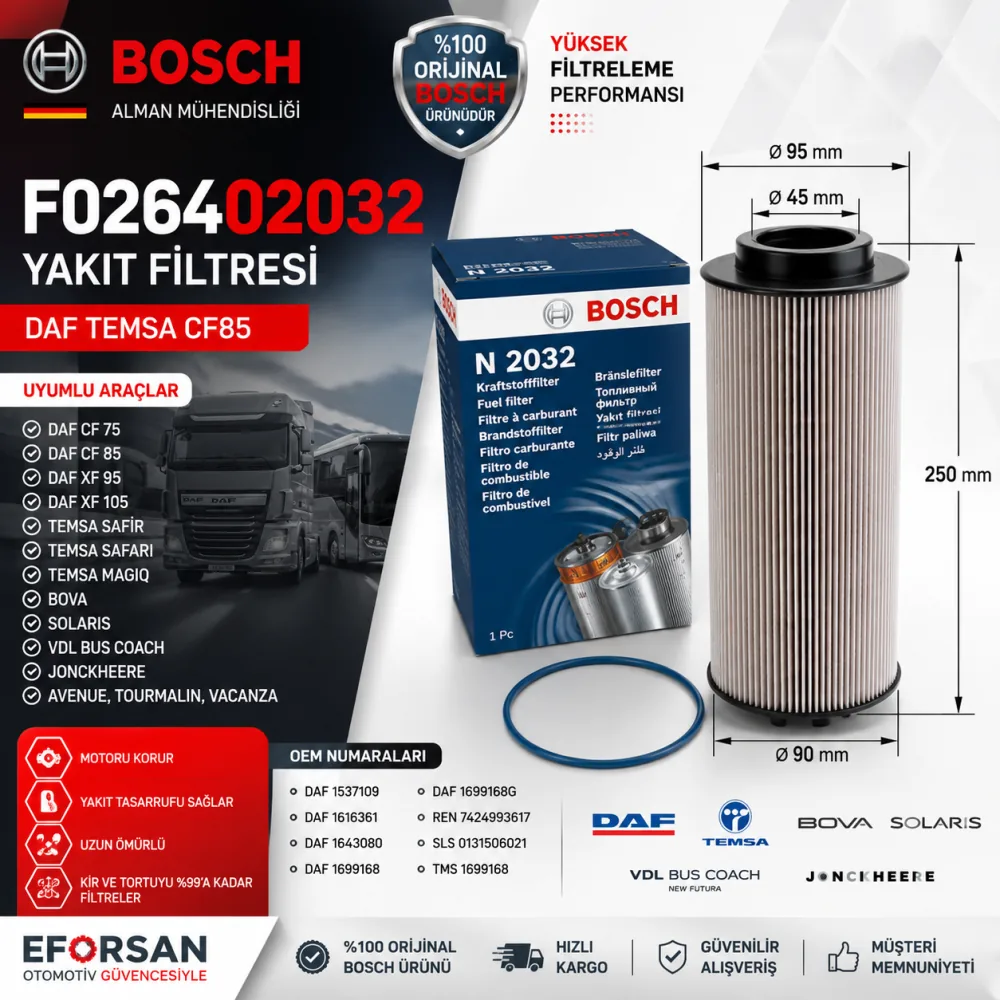 Yakıt Filtresi Daf Temsa Uyumlu F026402032