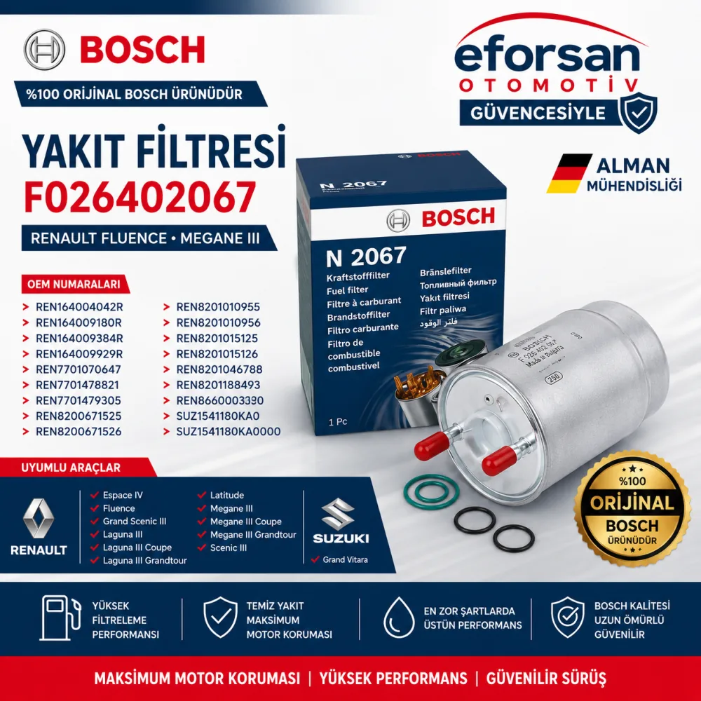 Bosch F026402067 Dizel Yakıt Filtresi Renault Fluence Megane 3 Scenic Kangoo Suzuki Grand Vitara F026402067