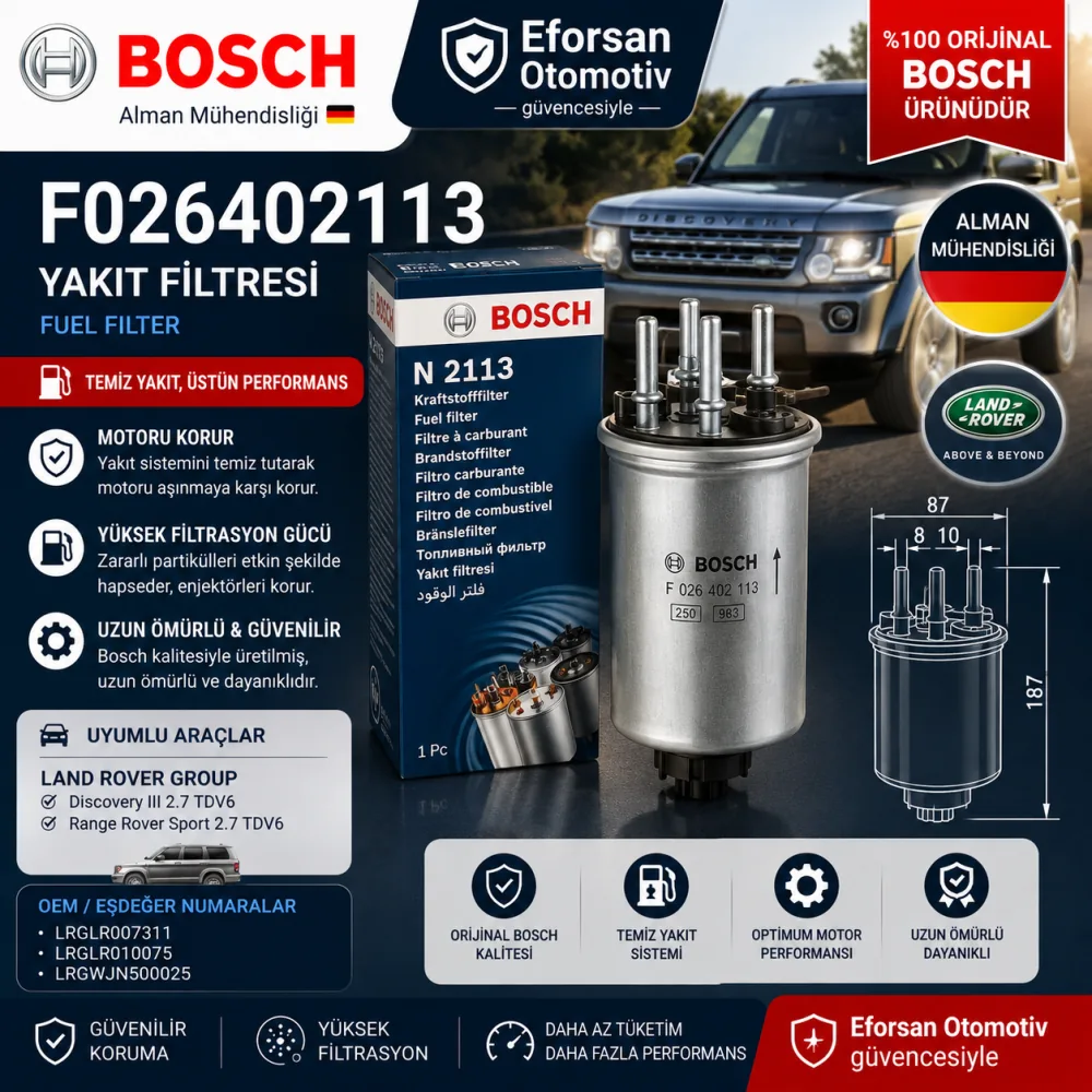 Yakıt Filtresi Land Rover Land Rover Uyumlu F026402113