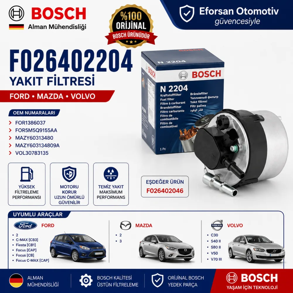 Bosch F026402204 Dizel Yakıt Filtresi (N2204)FORD Focus F026402204