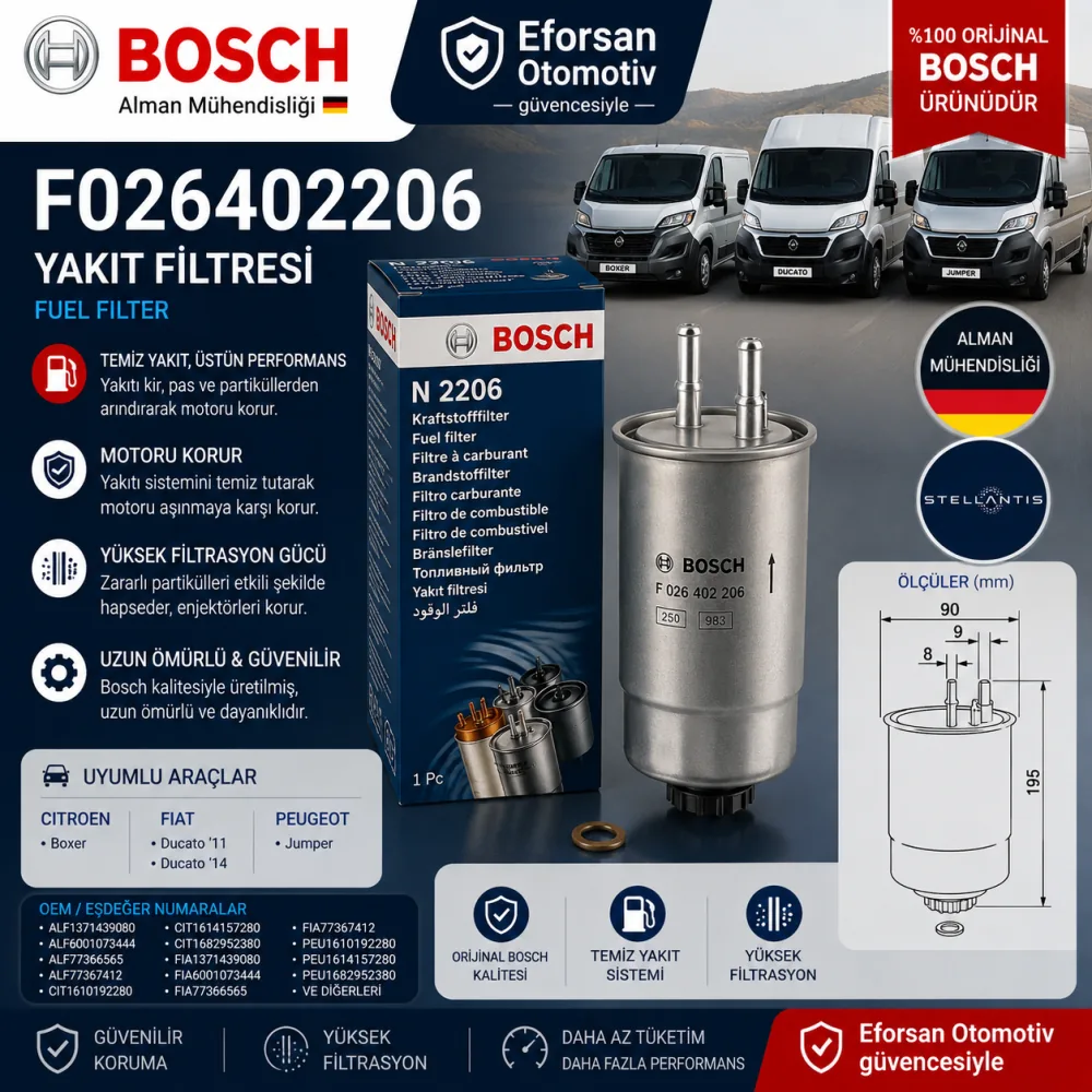 Yakıt Filtresi Peugeot Fiat Citroen Uyumlu F026402206