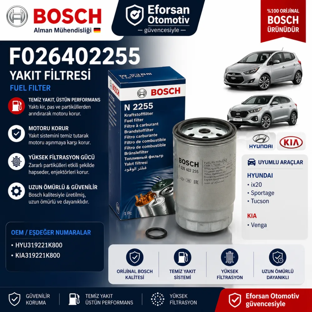 Yakıt Filtresi Hyundai Kia Uyumlu F026402255
