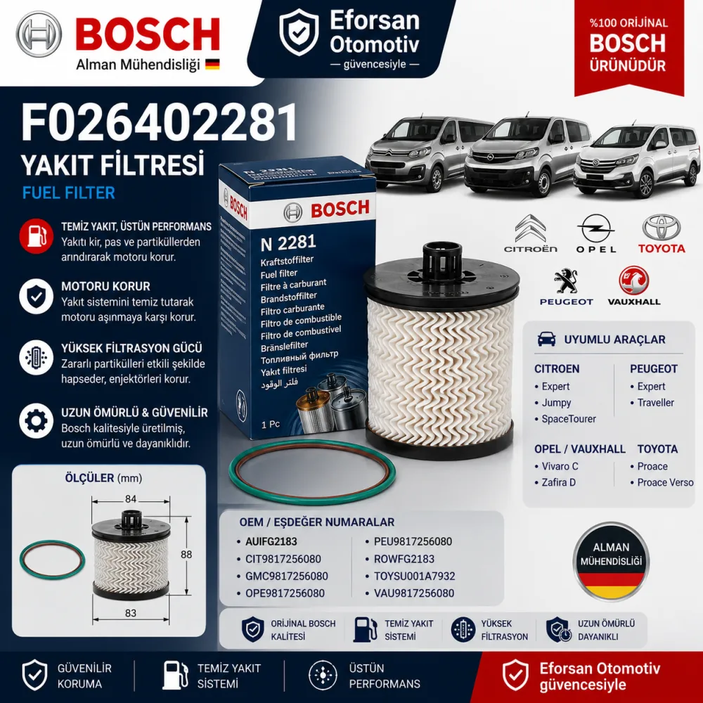 Yakıt Filtresi Opel Citroen Toyota Uyumlu F026402281