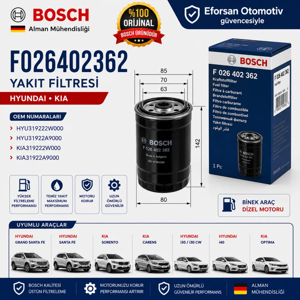 Yakıt Filtresi Hyundai Uyumlu F026402362