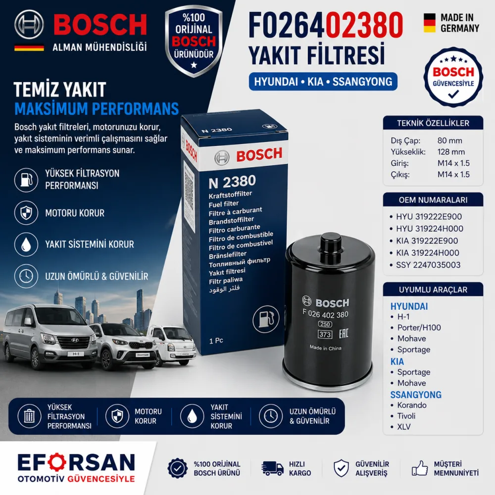 Yakıt Filtresi Hyundai Kia Uyumlu F026402380