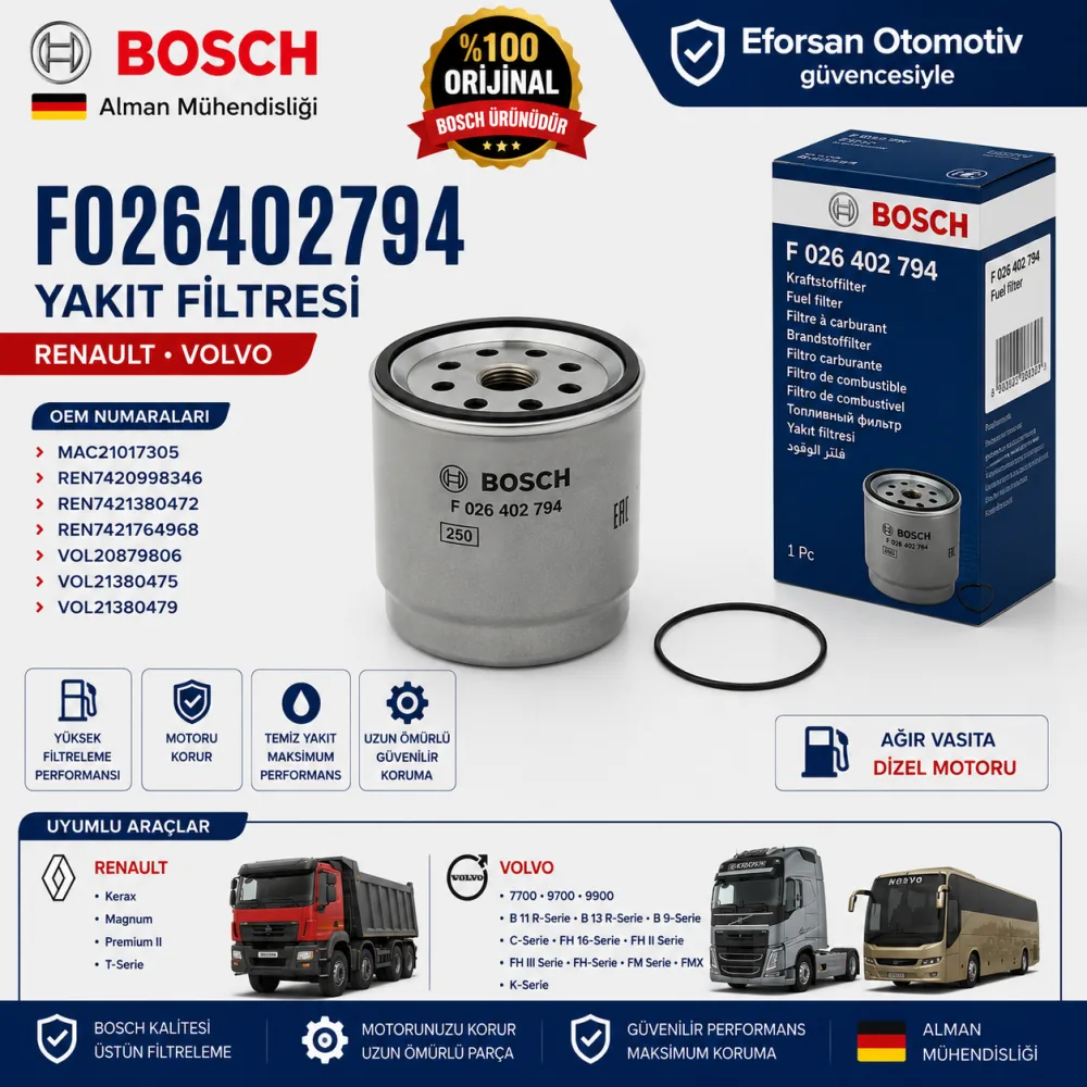 Yakıt Filtresi Renault Volvo Uyumlu F026402794