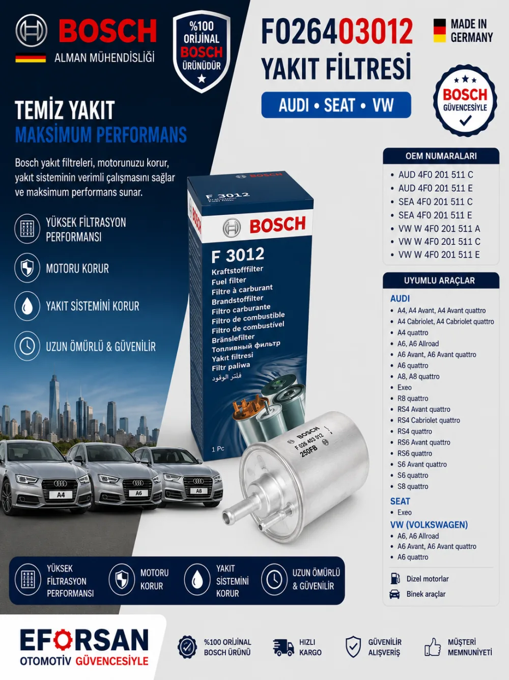 Yakıt Filtresi Audi Uyumlu F026403012