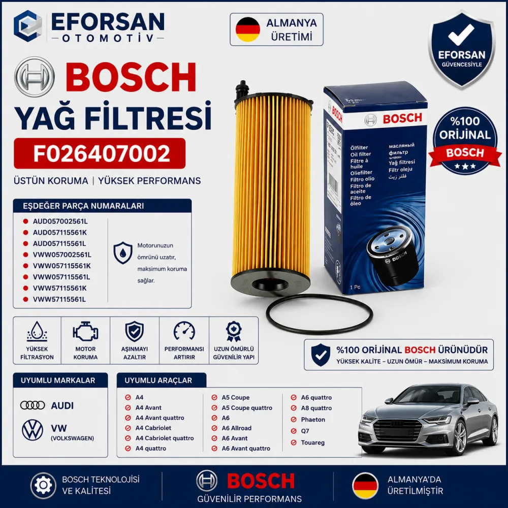 Yağ Filtresi Volkswagen Seat Uyumlu F026407002