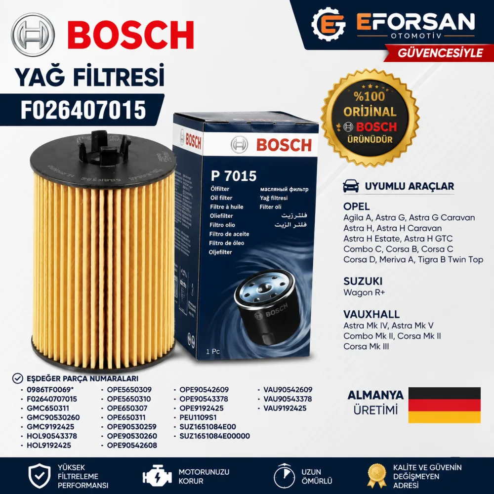 Yağ Filtresi Opel Uyumlu F026407015