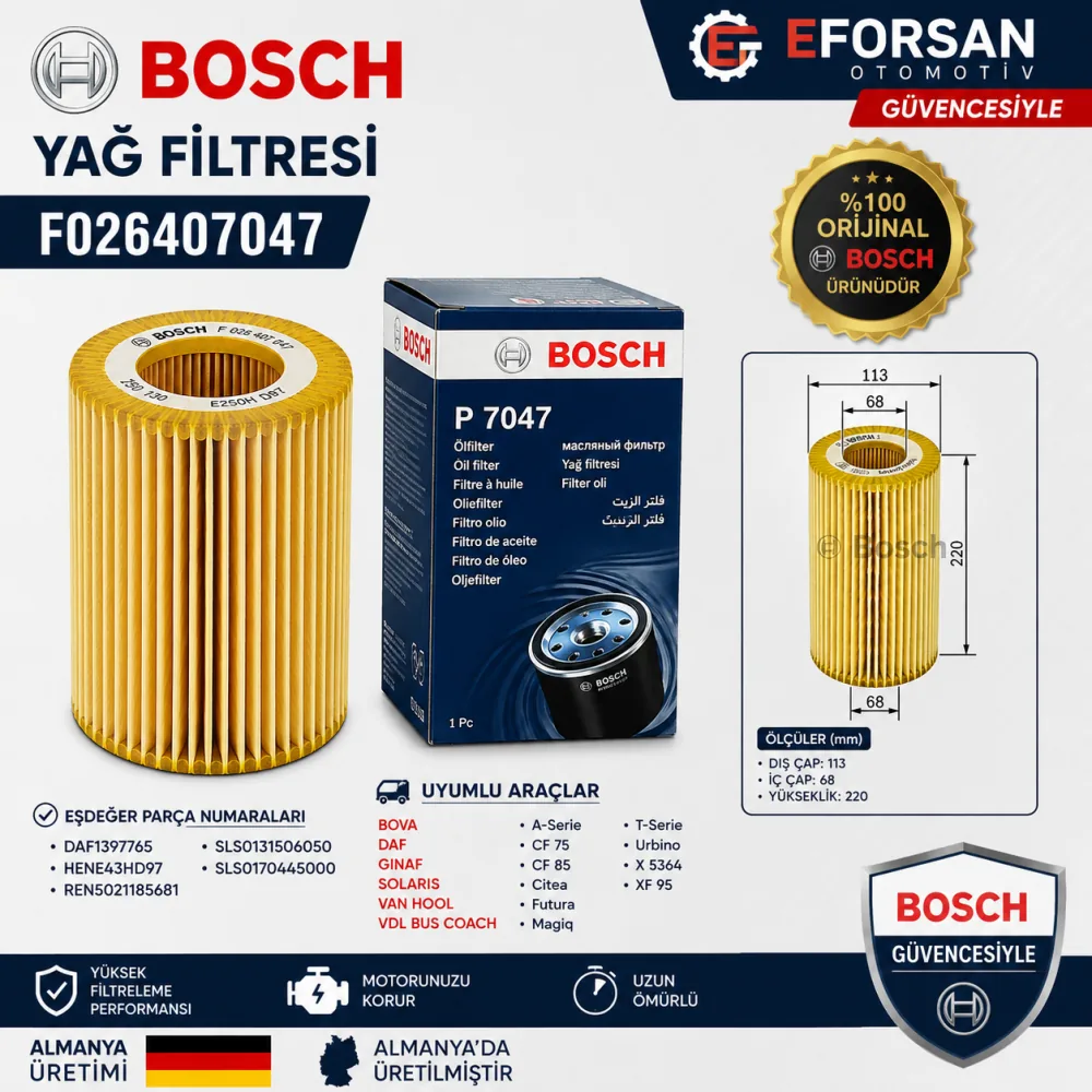 Yağ Filtresi Daf Uyumlu F026407047
