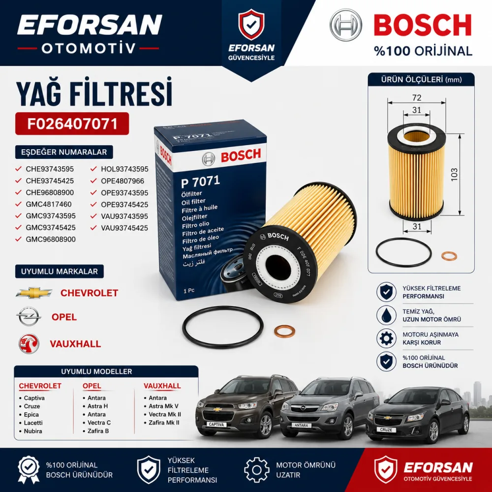 Yağ Filtresi Chevrolet Uyumlu F026407071