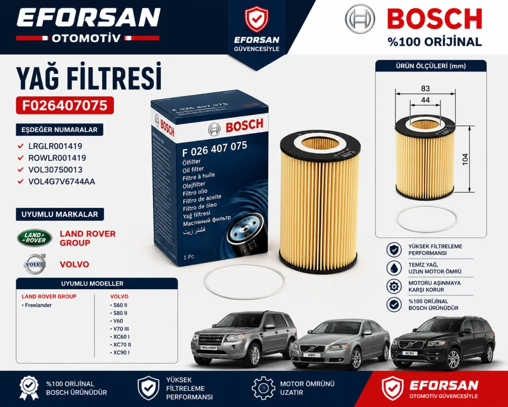 Yağ Filtresi Volvo Land Rover Uyumlu F026407075