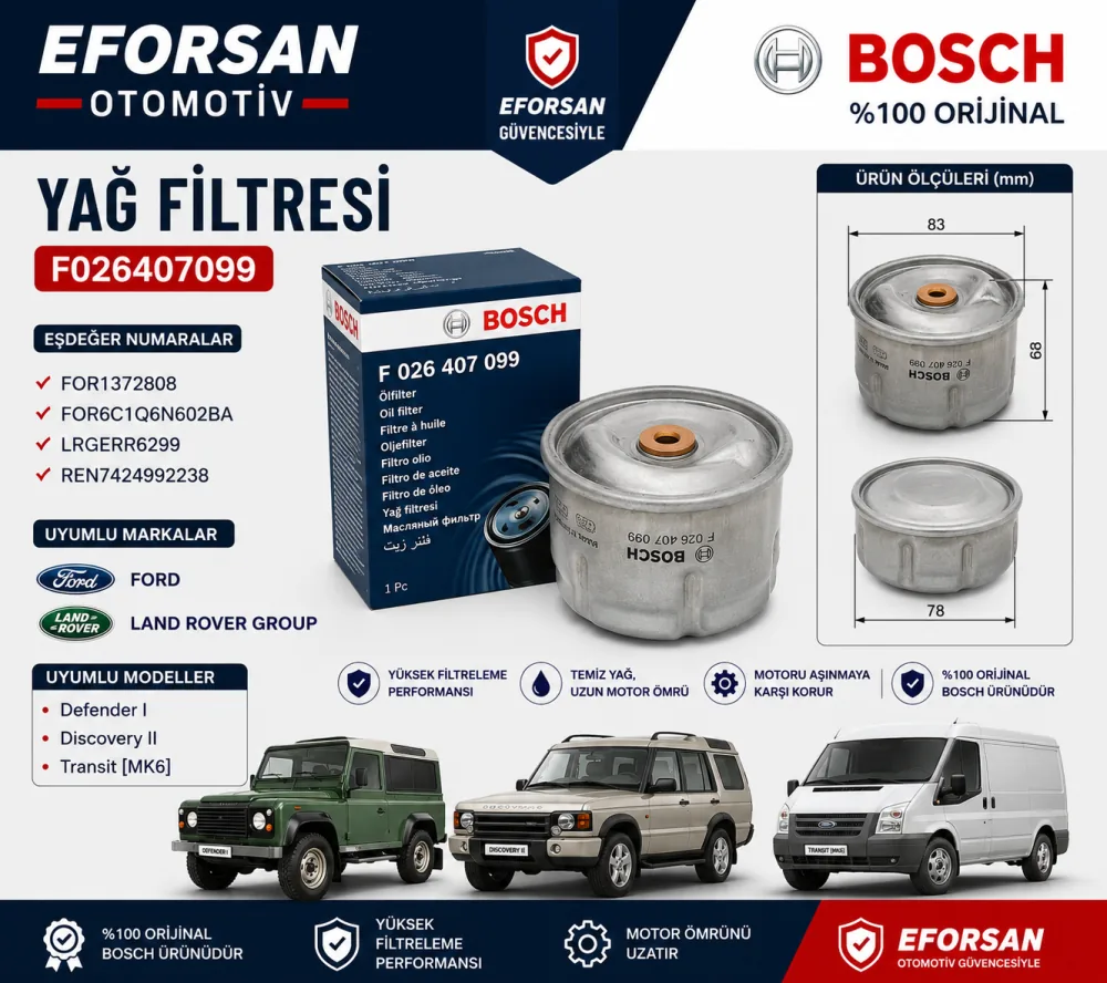 Yağ Filtresi Ford Uyumlu F026407099