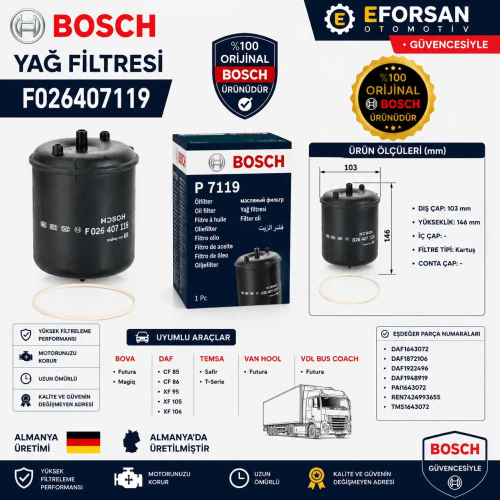 Yağ Filtresi Daf Uyumlu F026407119