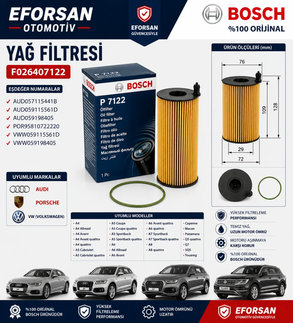 Yağ Filtresi Volkswagen Porsche Uyumlu F026407122