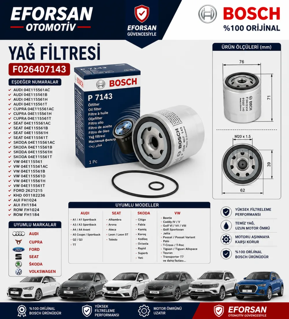 Yağ Filtresi Audi Skoda Uyumlu F026407143