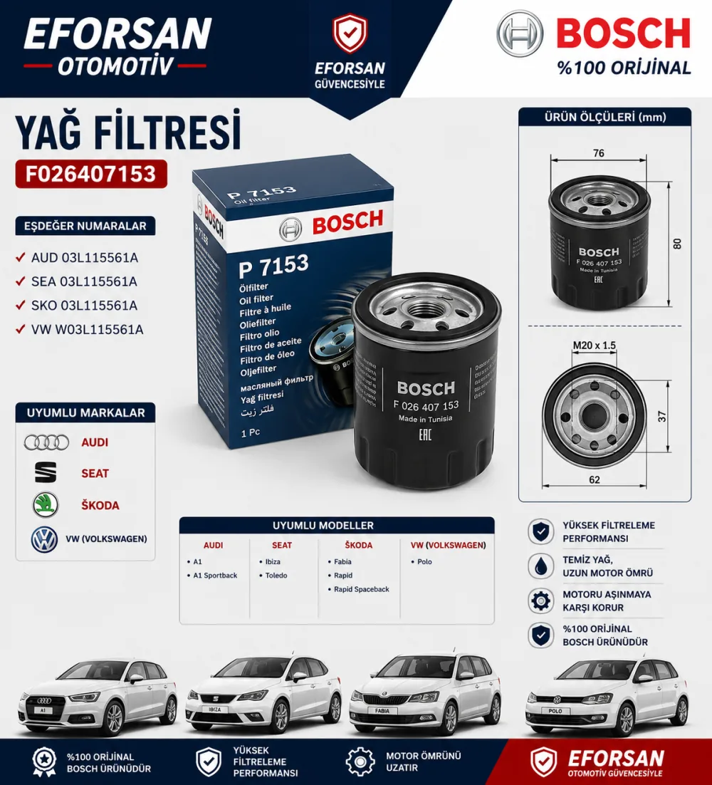 Yağ Filtresi Volkswagen Uyumlu F026407153